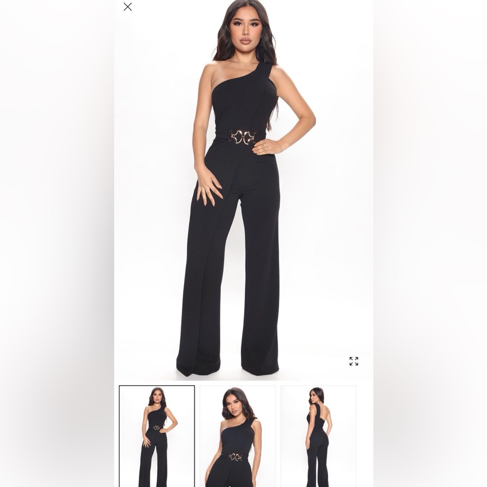 Fashion Nova One-Shoulder Wide Leg Jumpsuit in Black